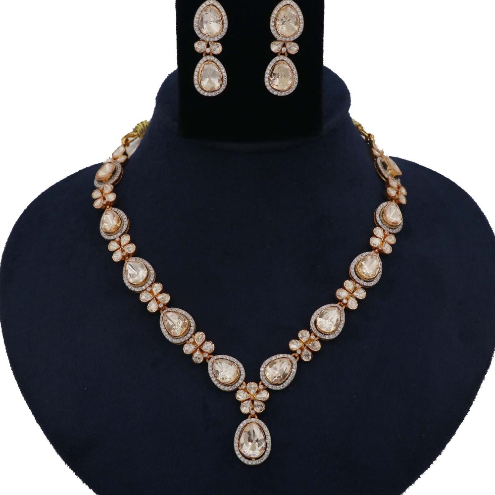 Colourful Pearl Beautiful Gold Studded Necklace Set AJNS35