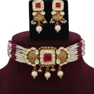 Pearl Antique Gold Studded Necklace Set AJNS28