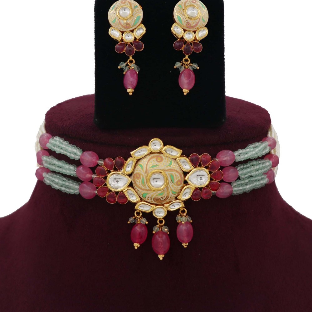 Pearl Glam Gold Studded Necklace Set AJNS26