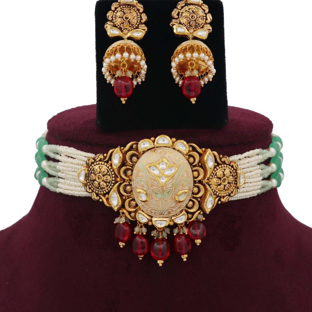 Pearl Glorious Gold Studded Necklace Set AJNS24
