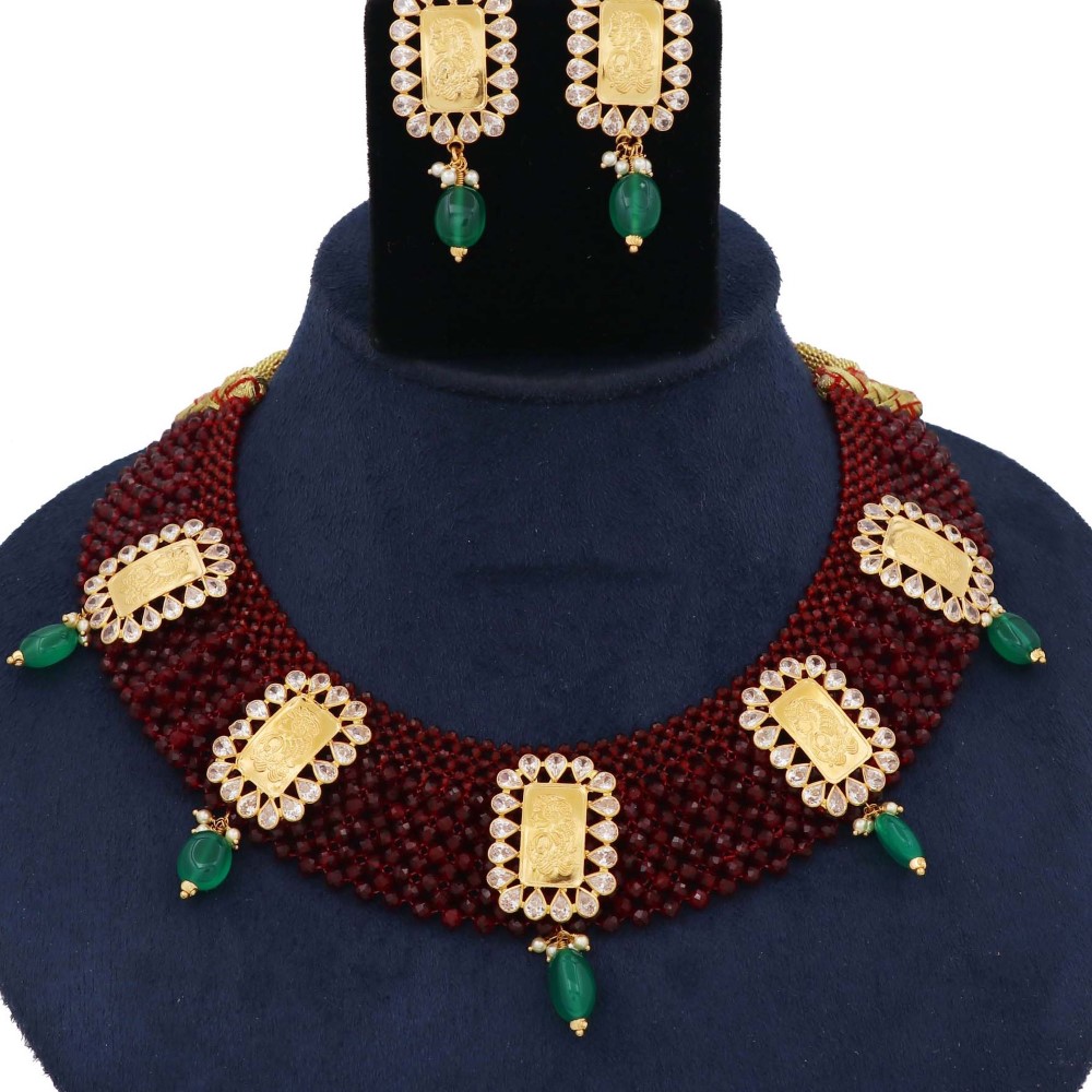 Pearl Delight Gold Studded Necklace Set AJNS24