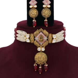 Pearl Royal Gold Studded Necklace Set AJNS23