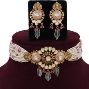 Pearl Flair Gold Studded Necklace Set AJNS22