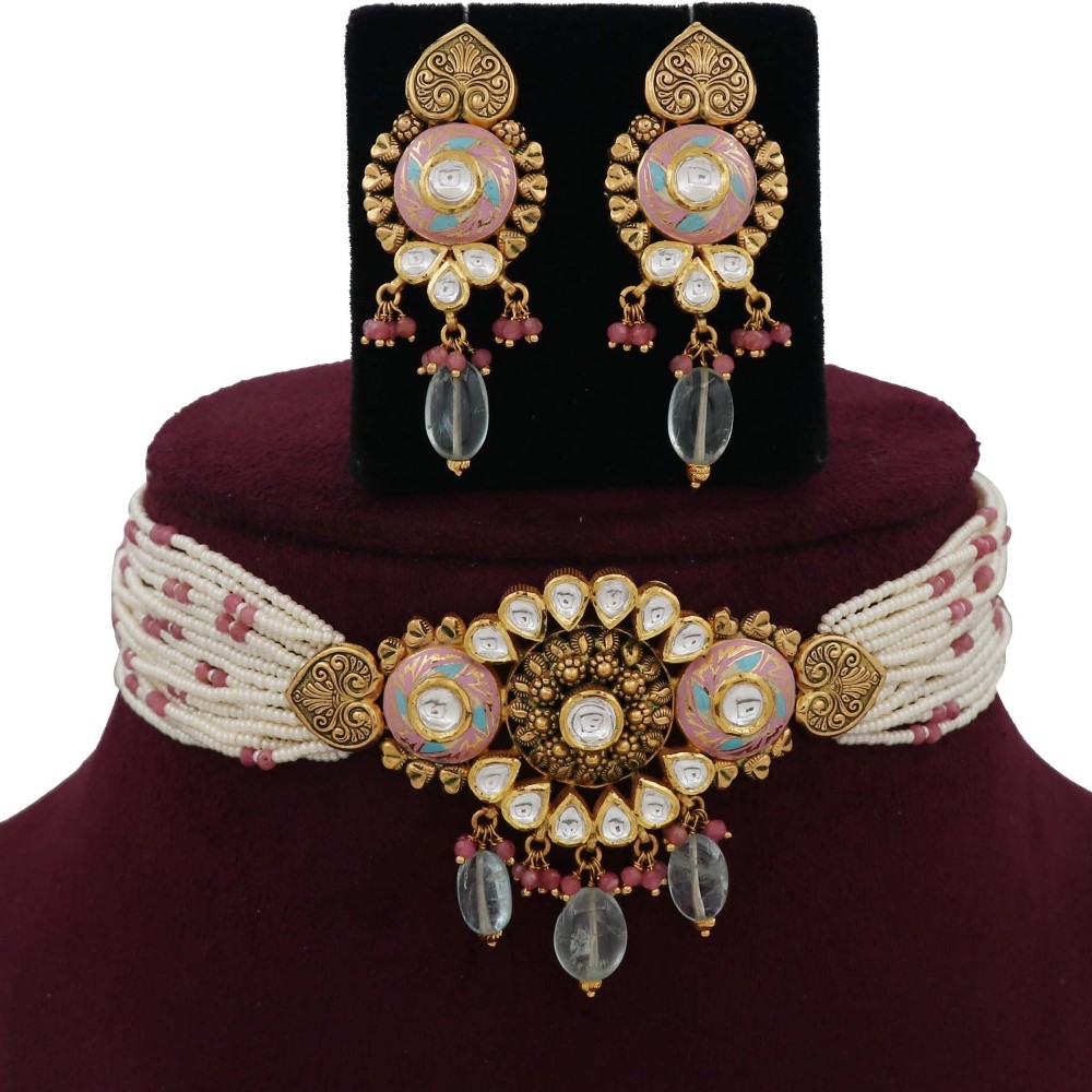 Pearl Flair Gold Studded Necklace Set AJNS22
