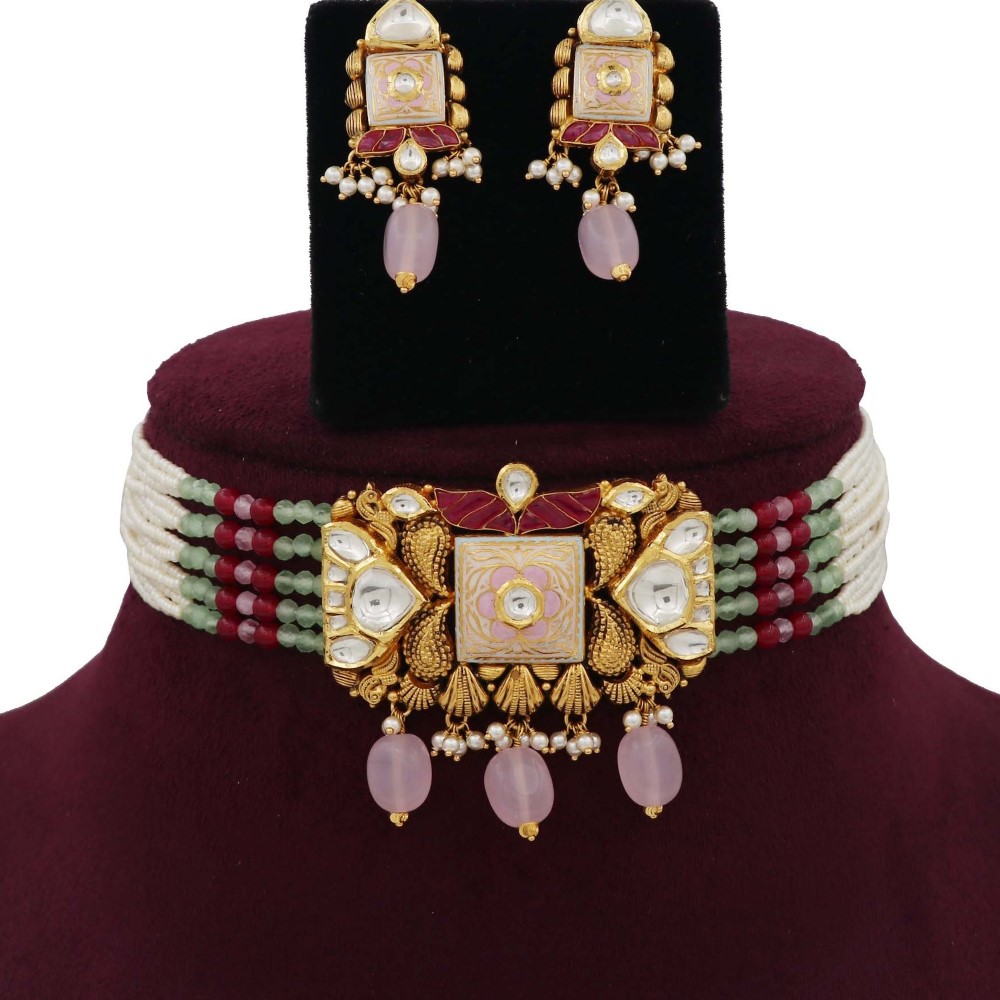 Pearl Blooming Gold Studded Necklace Set AJNS20