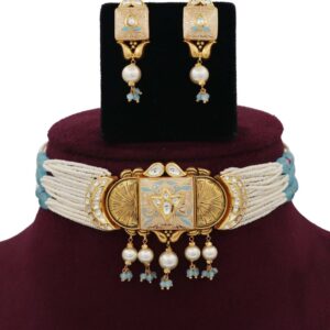 Pearl Blossom Gold Studded Necklace Set AJNS19