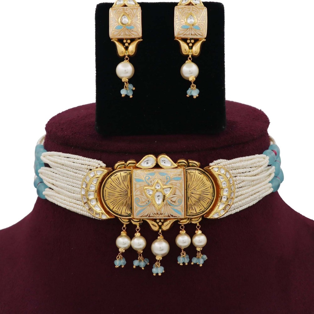 Pearl Blossom Gold Studded Necklace Set AJNS19