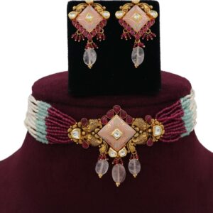Pearl Delicate Gold Studded Necklace Set AJNS18