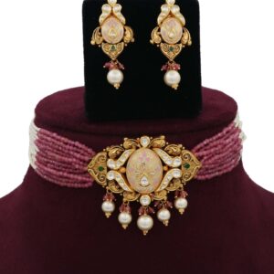 Pearl Loopy Bends Gold Studded Necklace Set AJNS15
