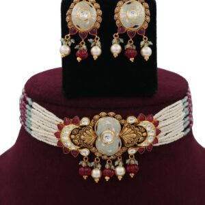 Pearl Interlink Gold Studded Necklace Set AJNS14