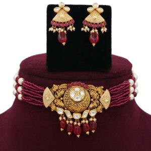 Pearl Sparkling Gold Studded Necklace Set AJNS12