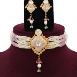 Pearl Classy Gold Studded Necklace Set AJNS11