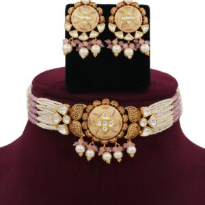 Pearl Beautiful Gold Studded Necklace Set AJNS07