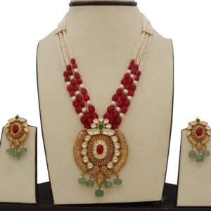 Pearl Elegant Gold Studded Necklace Set AJNS01