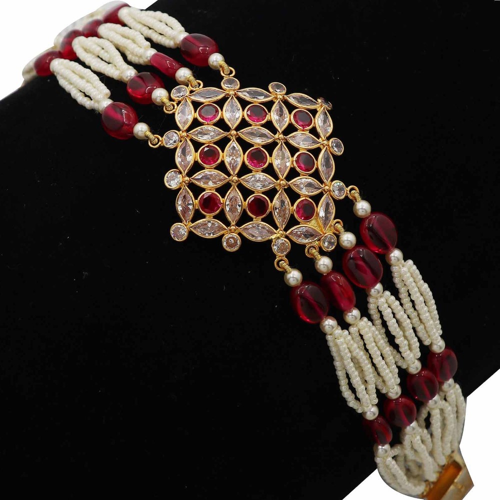 Colourful Moti Attractive Bow cut-out Gold Bracelet AJB71