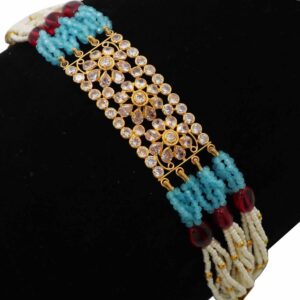 Colourful Moti Loopy Bends Gold Bracelet AJB69