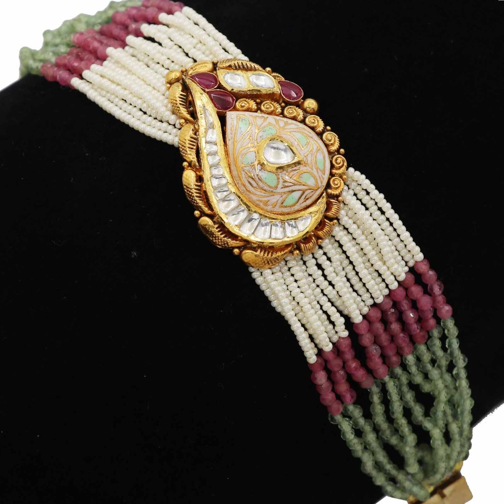 Colourful Moti Floral Gold Bracelet AJB67