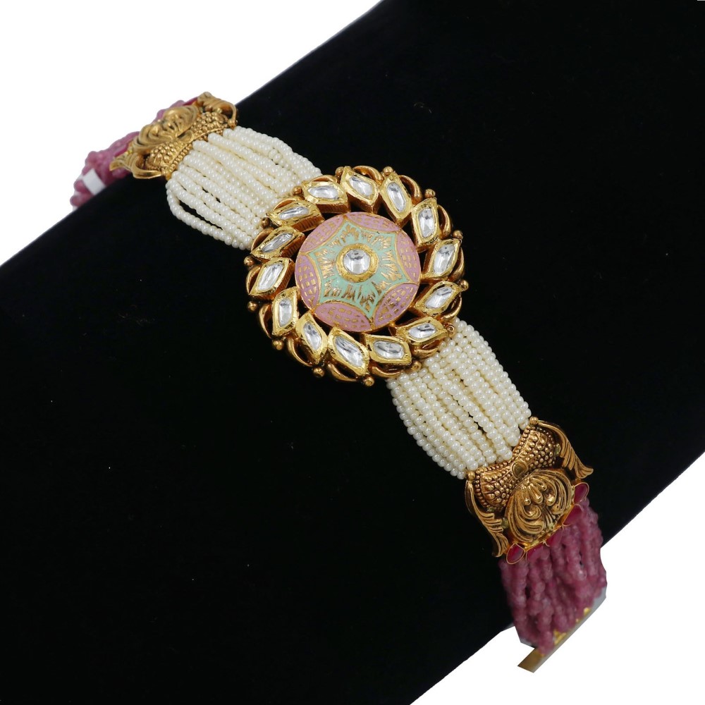 Colourful Moti Attractive Floral Gold Bracelet AJB60