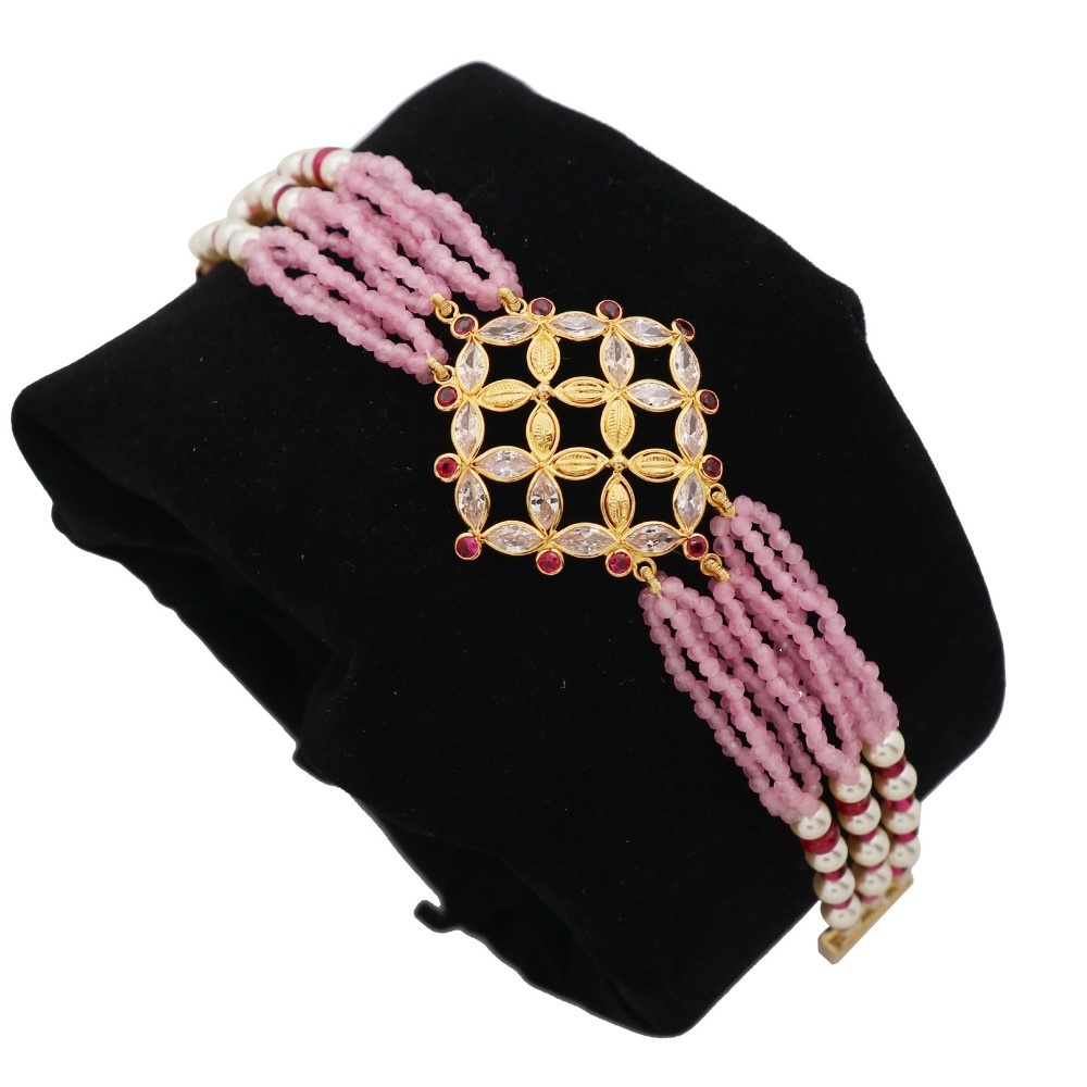 22k Gold Attractive Bow cut-out Colourful Pearl Bracelet AJB17