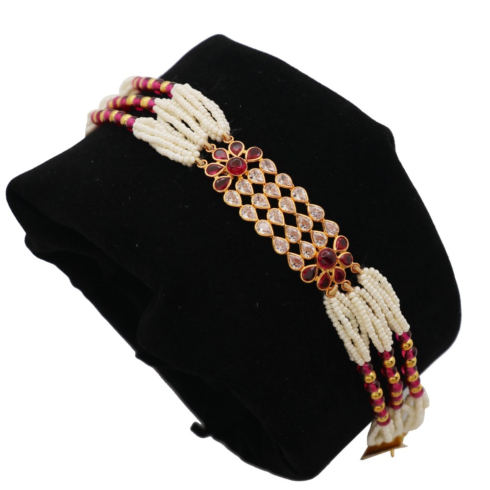 22k Gold Loopy Bends Colourful Pearl Bracelet AJB15