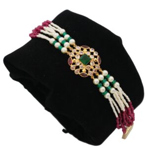 22k Gold Interlink Colourful Pearl Bracelet AJB14
