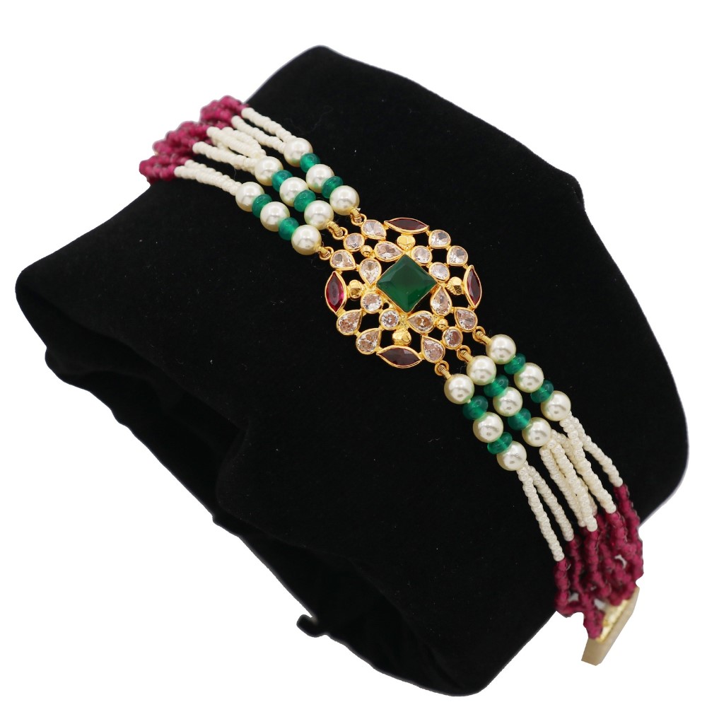 22k Gold Interlink Colourful Pearl Bracelet AJB14