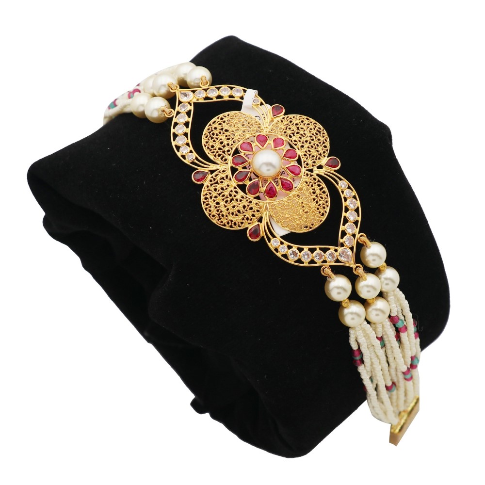 22k Gold Attractive Floral Colourful Pearl Bracelet AJB06