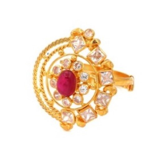 916 Yellow Gold Floral Pearl Ring For Women