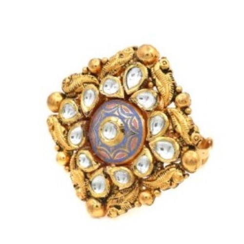 22k Gold Glam Kundan Ring For Women