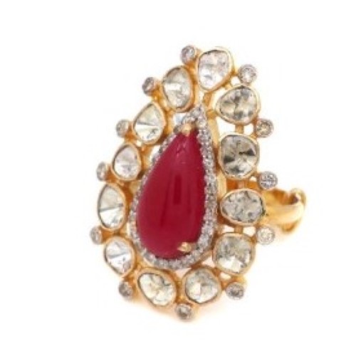 22k Gold Delicate Kundan Ring For Women