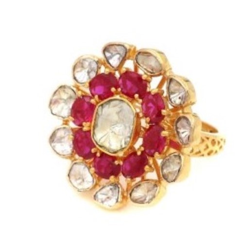 22k Gold Simple Kundan Ring For Women