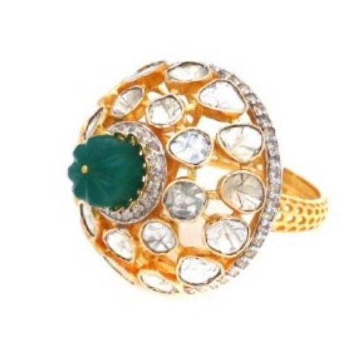 22k Gold Loopy Bends Kundan Ring For Women