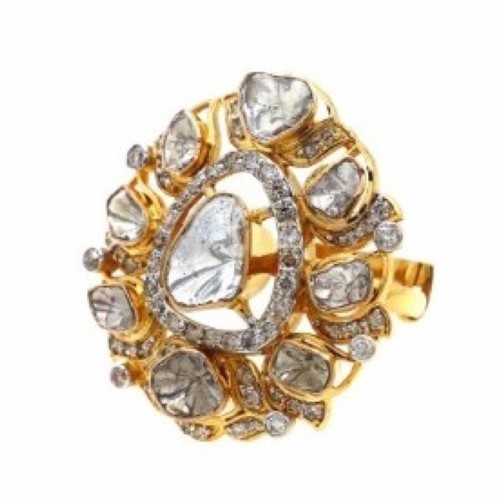 22k Gold Elegant Colourful Kundan Ring For Women