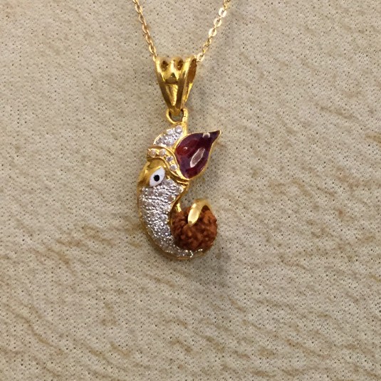916 Gold Ganesh design Pendant Chain With Rudraksh
