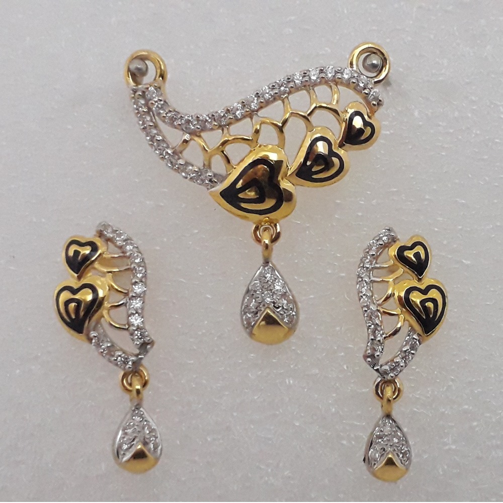 916 Gold Antique Heart Design Mangalsutra Pendant Set MJ-PS011