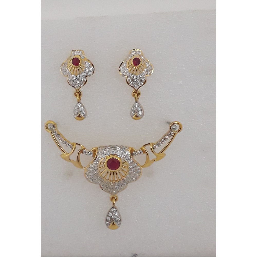 22KT Gold CZ Pink Stone Mangalsutra Pendant Set MJ-PS006