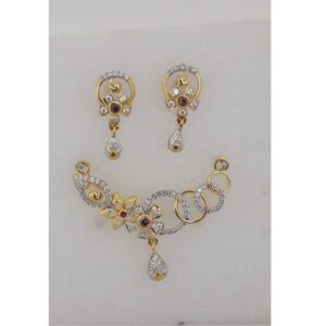 916 Gold CZ Flower Design Mangalsutra Pendant Set MJ-PS005