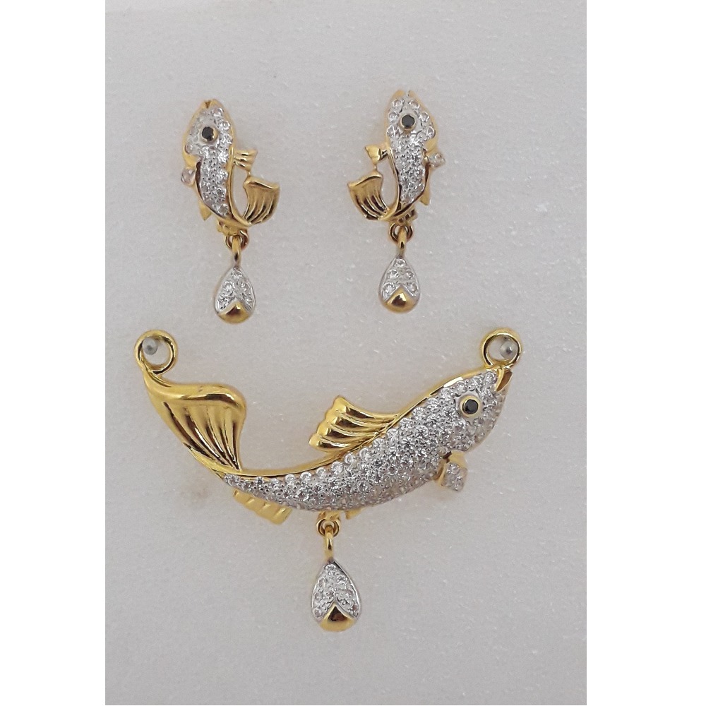 22KT Gold CZ Fish Design Pendant Set MJ-PS004