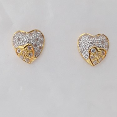 916 cz gold light weight heart shaped earrings