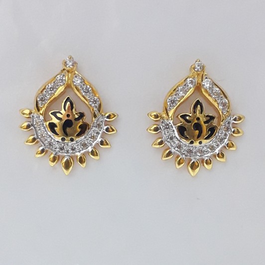 916 cz gold carving earrings