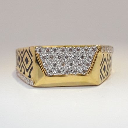 916 cz gold fancy carving ring for men