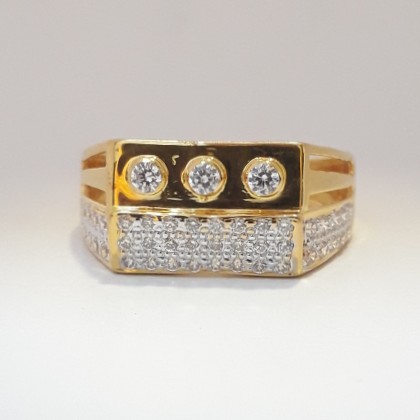 916 cz gold modern gents ring