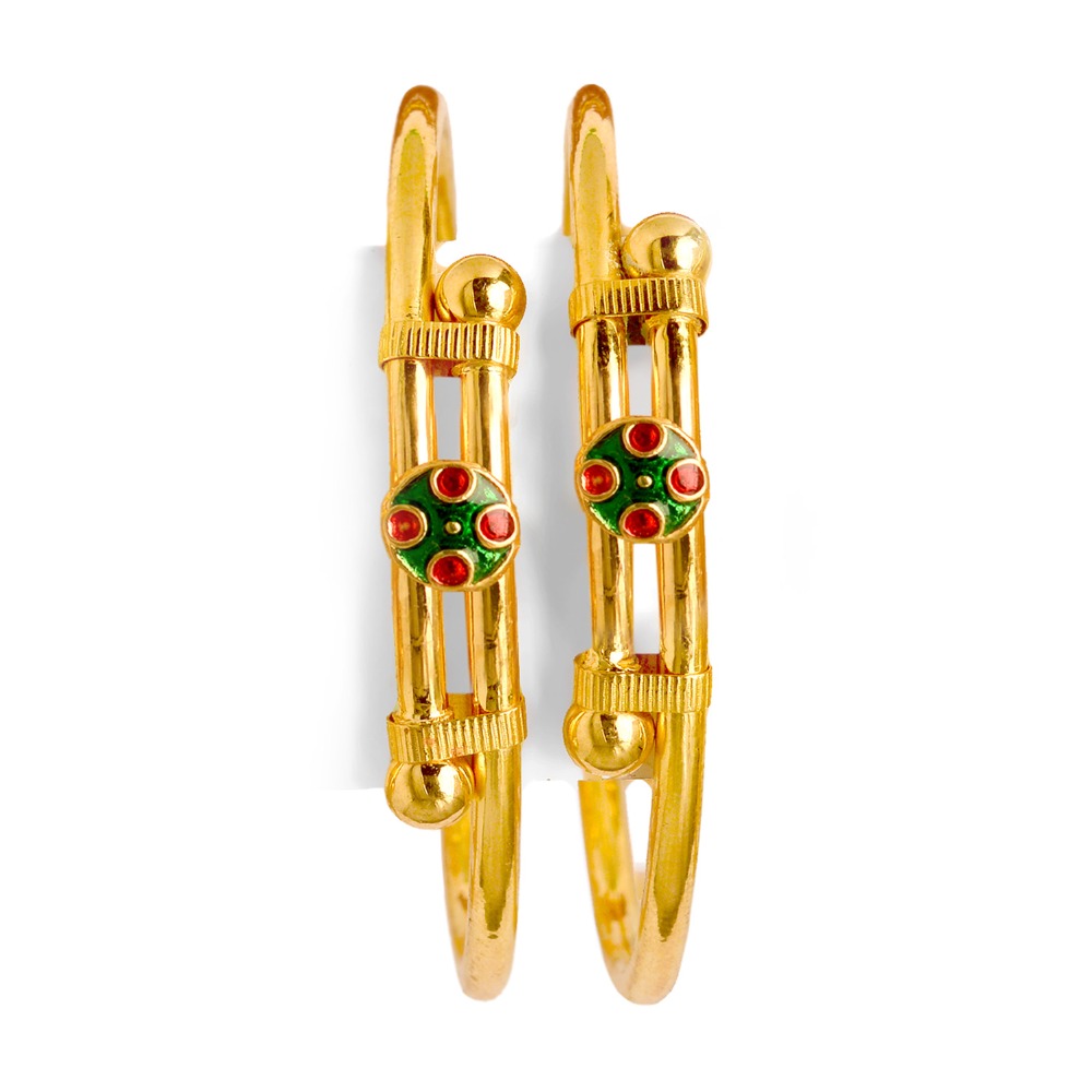 916 Gold Colorful Ball Pipe Kadali Bangle BO-017 - Image 2