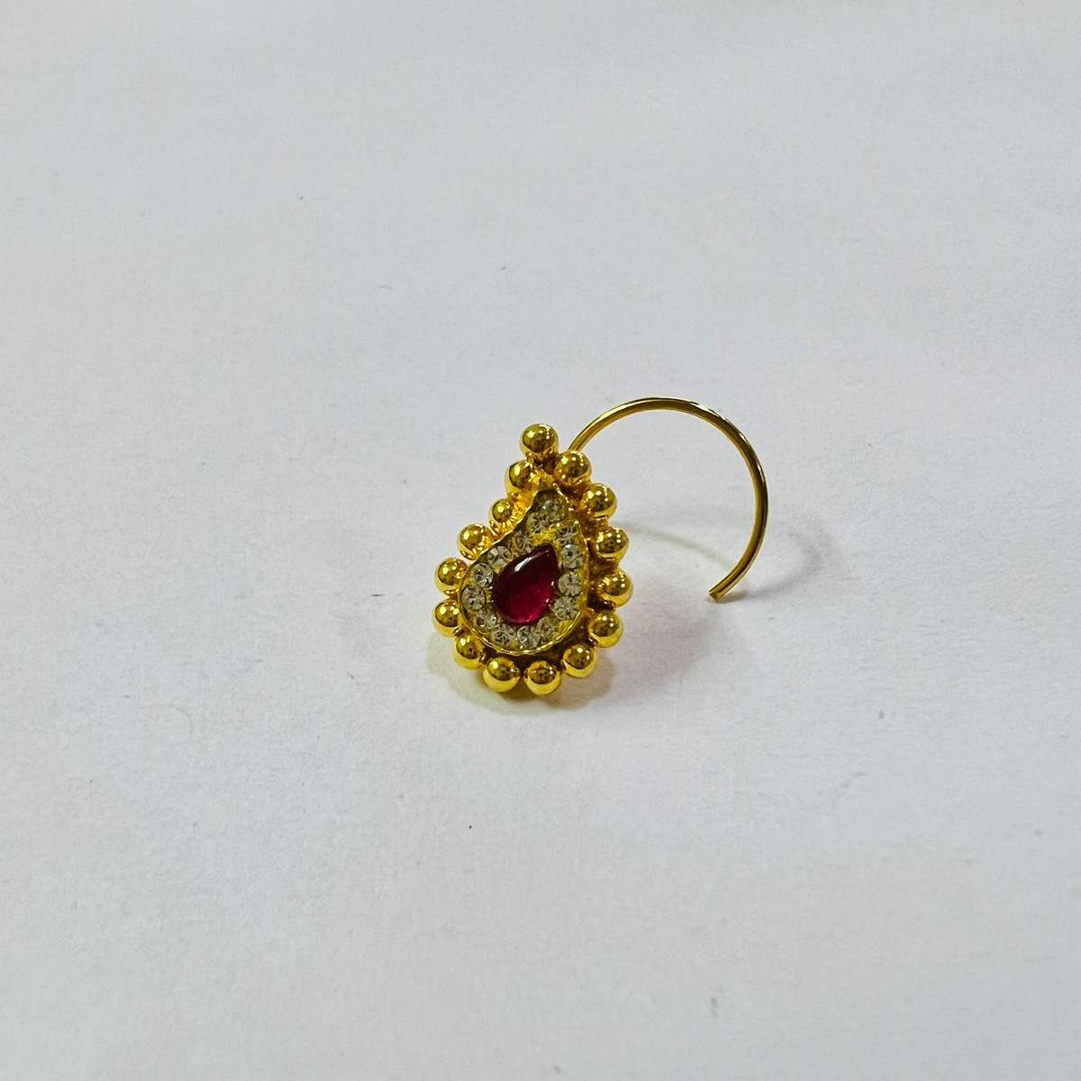 22K Gold Jadtar Mango Shape Pink Stone Kanti
