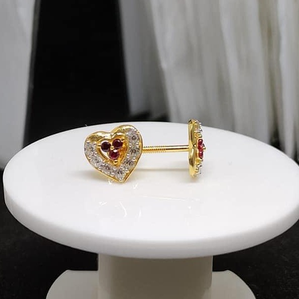 22KT Gold CZ Heart Shape Earring Tops VJ-E012