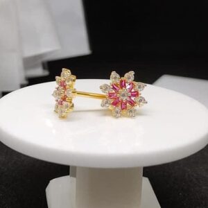 916 Gold CZ Pink Stone Earring VJ-E002