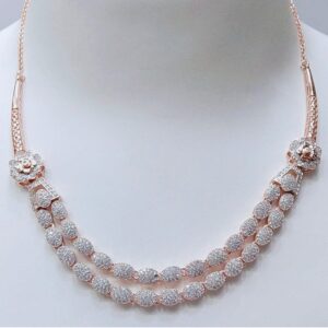 Rose Gold Fancy Double Layer CZ Necklace VJ-N008