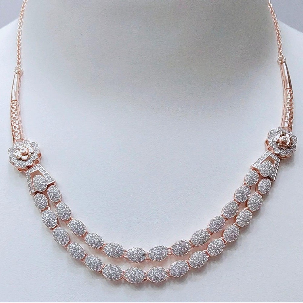 Rose Gold Fancy Double Layer CZ Necklace VJ-N008