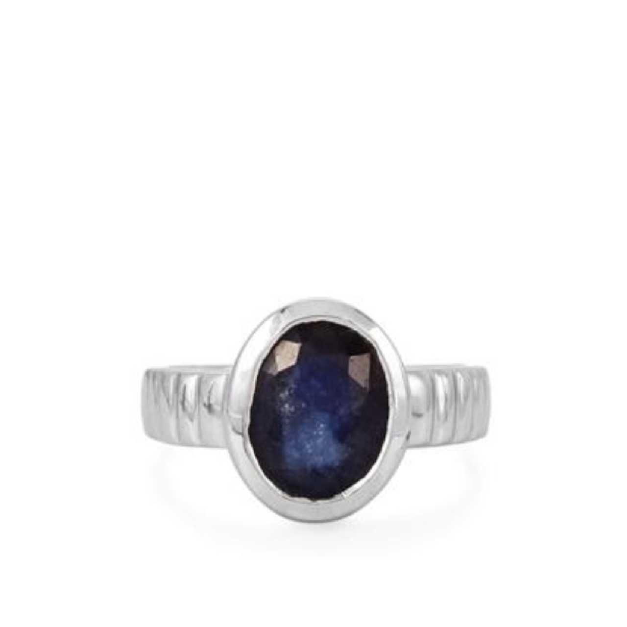 5.25 ratti blue sapphire (neelam) ring in rhodium flash sterling silver