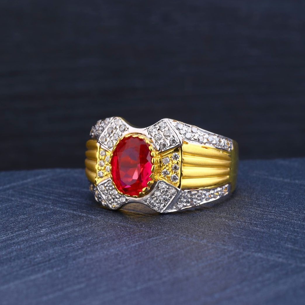 22K Gold CZ Diamond With Ruby Stone Ring